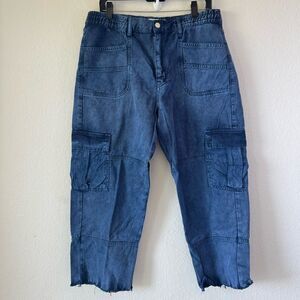 We The Free People Platon Utility Cargo Jeans Sz L Blue Denim Military Utility